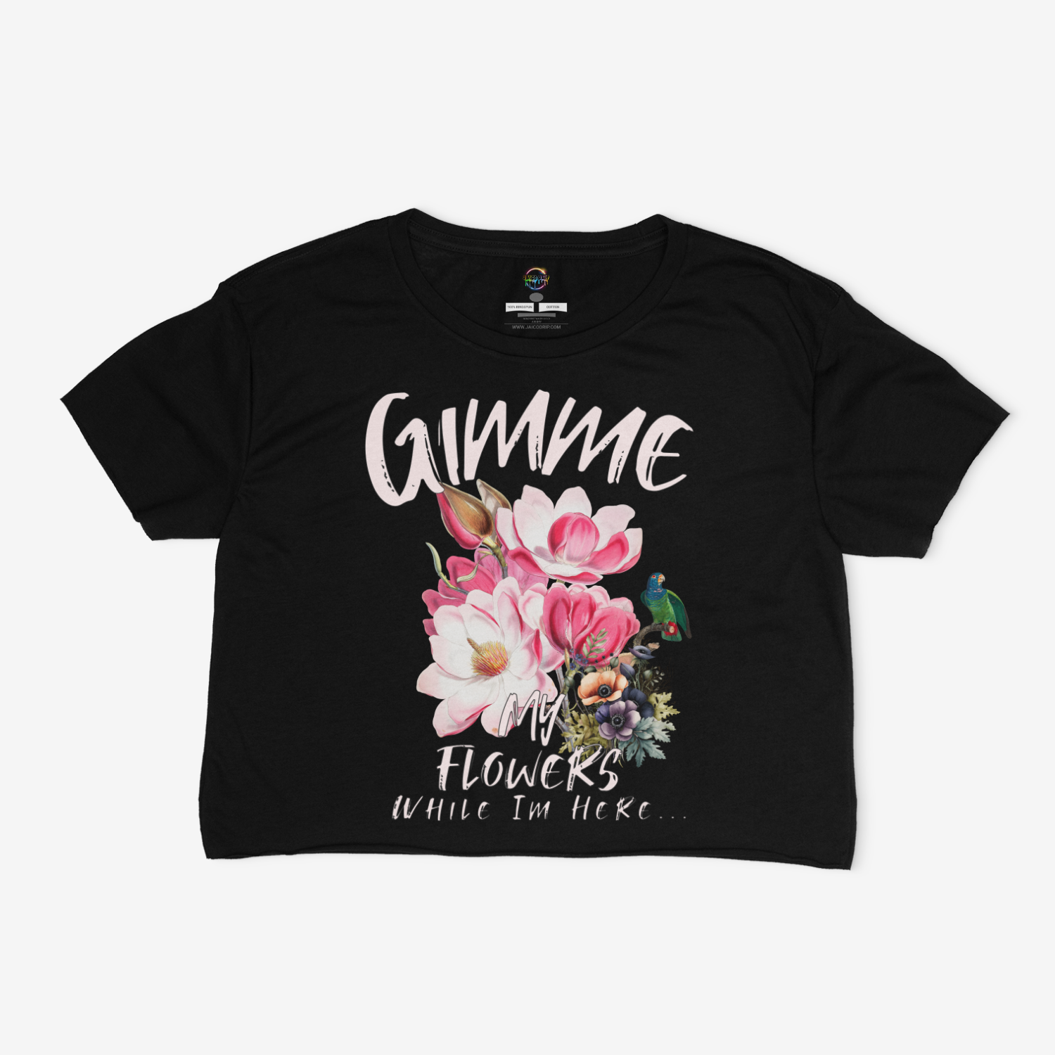 Gimme My Flowers While I'm Here Relaxed Fit Cropped Graphic T-shirt