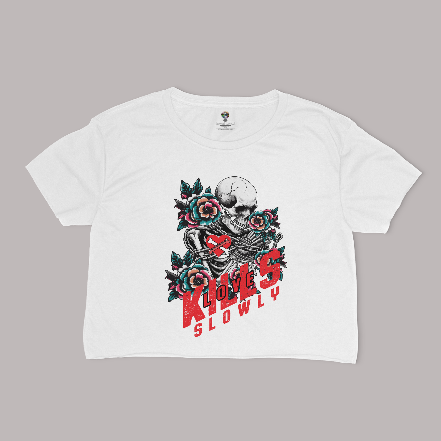Love Kills Slowly Relaxed Fit Cropped Graphic T-shirt