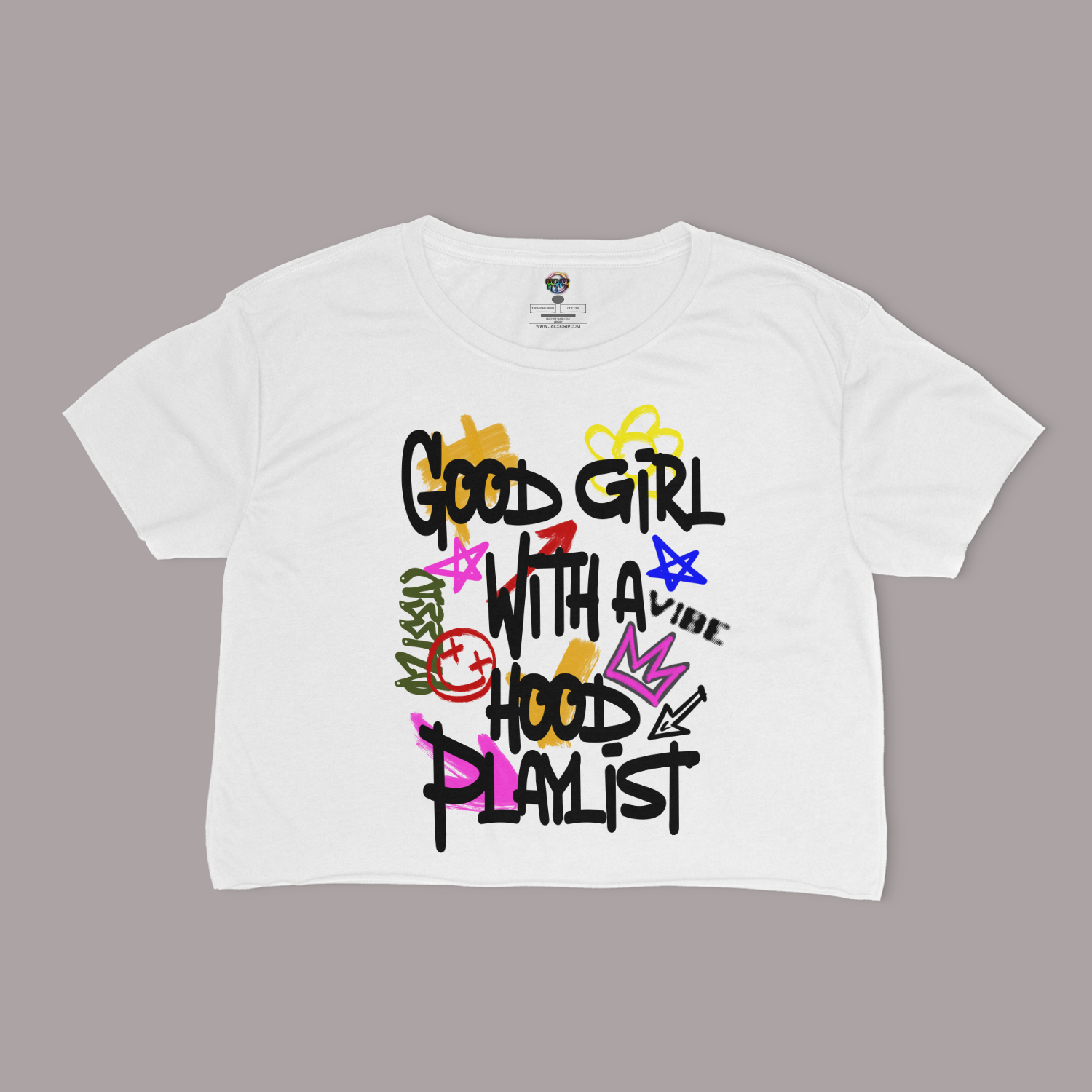 Good Girl With A Hood Playlist Relaxed Fit Cropped Graphic T-shirt