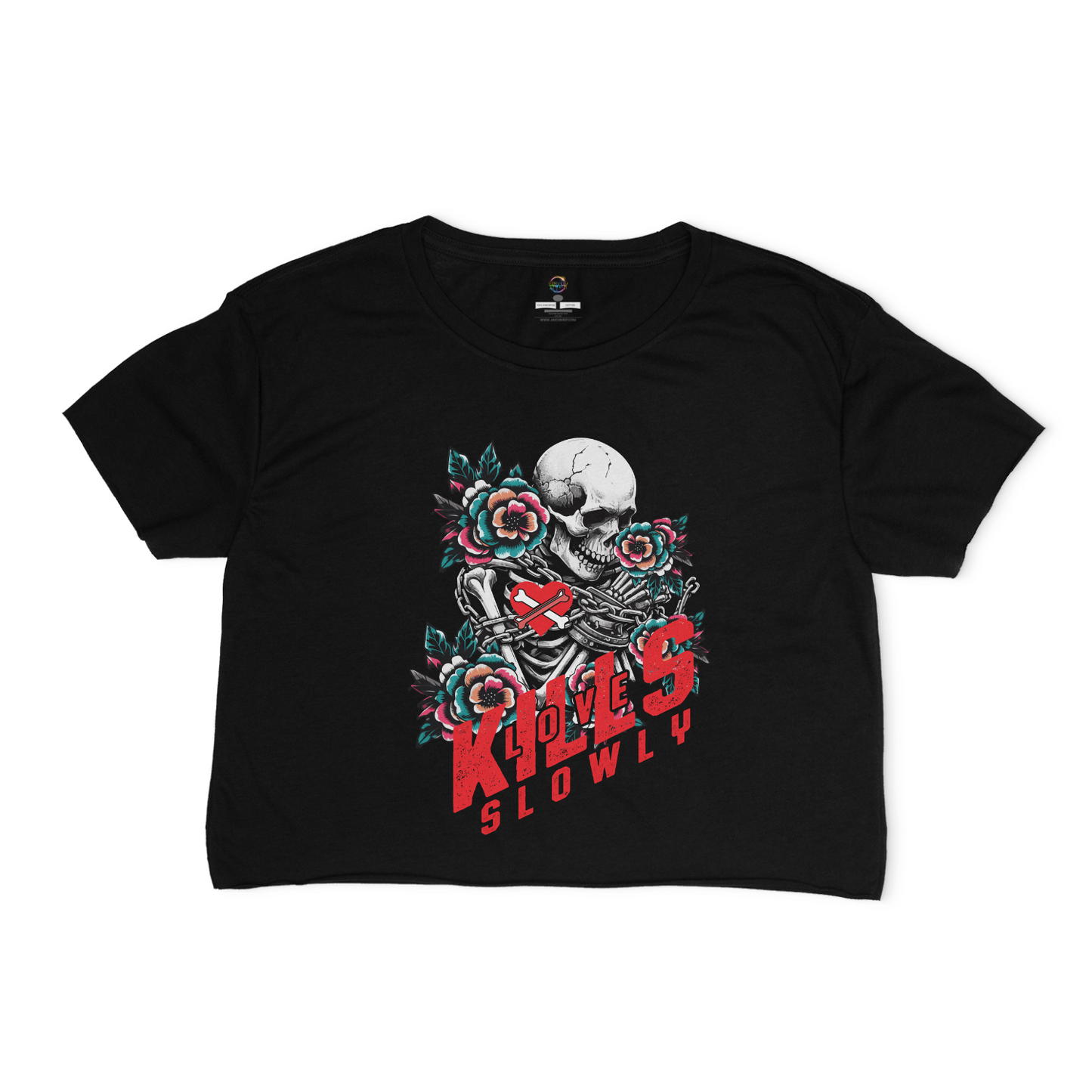 Love Kills Slowly Relaxed Fit Cropped Graphic T-shirt