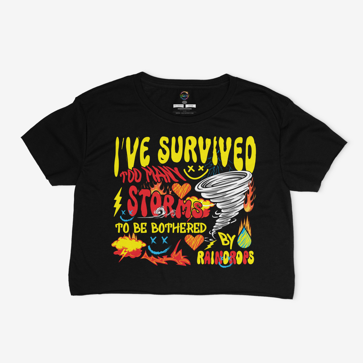 I've Survived Too Many Storms To Be Bothered By Raindrops Cropped Relaxed Fit Graphic T-Shirt