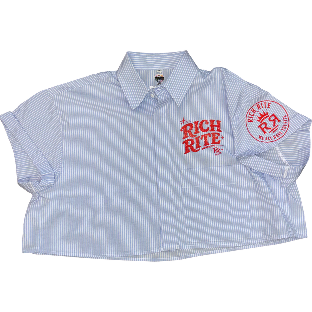 Rich Rite Striped Boxy Cropped Shirt. ***PRE-ORDER. PLEASE ALLOW UP TO TWO WEEKS FOR DELIVERY FOR THIS ITEM***