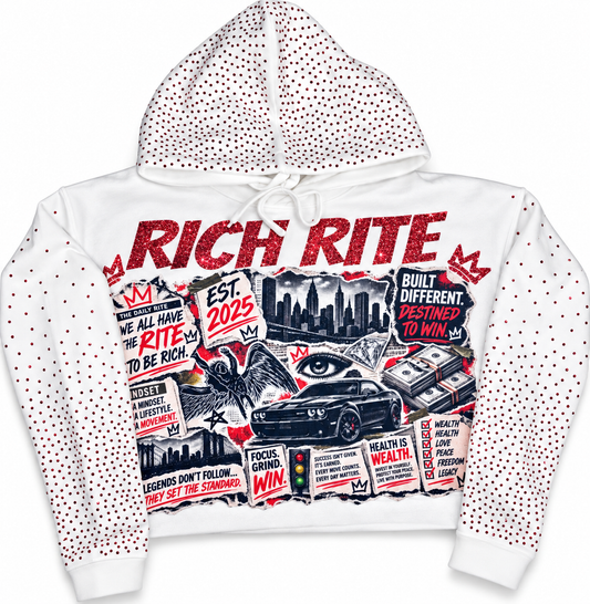 Rich Rite Graphic Red Rhinestone Cropped Hoodie