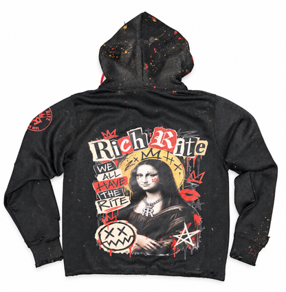Rich Rite Distressed Paint-Splatter, bleached Front and Back Mona Lisa Unisex Hoodie