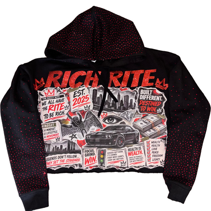 Rich Rite Graphic Red Rhinestone Cropped Hoodie