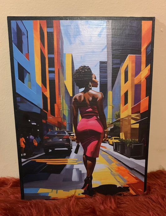 Lady In The City 12x16 Black Flat Panel Canvas