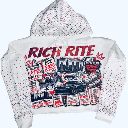 Rich Rite Graphic Red Rhinestone Cropped Hoodie