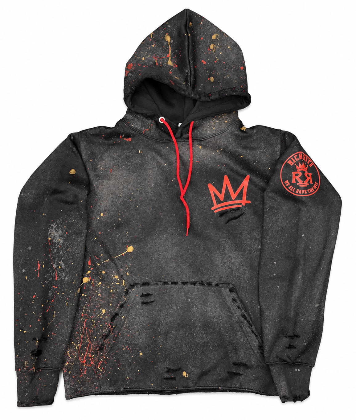 Rich Rite Distressed Paint-Splatter, bleached Front and Back Mona Lisa Unisex Hoodie