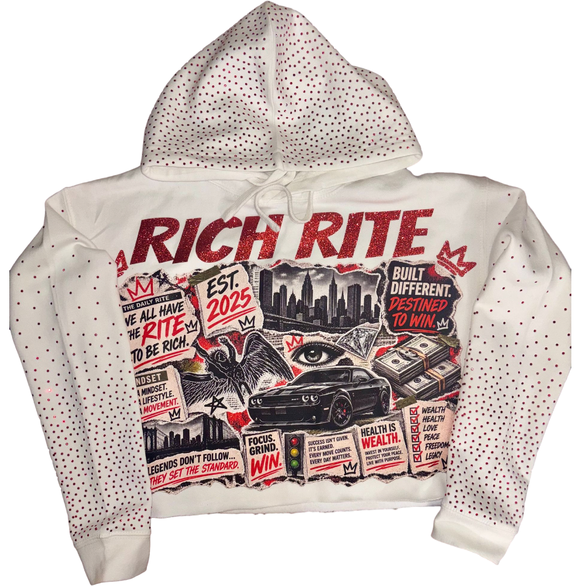 Rich Rite Graphic Rhinestone Cropped Hoodie