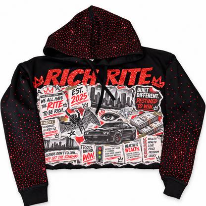 Rich Rite Graphic Red Rhinestone Cropped Hoodie