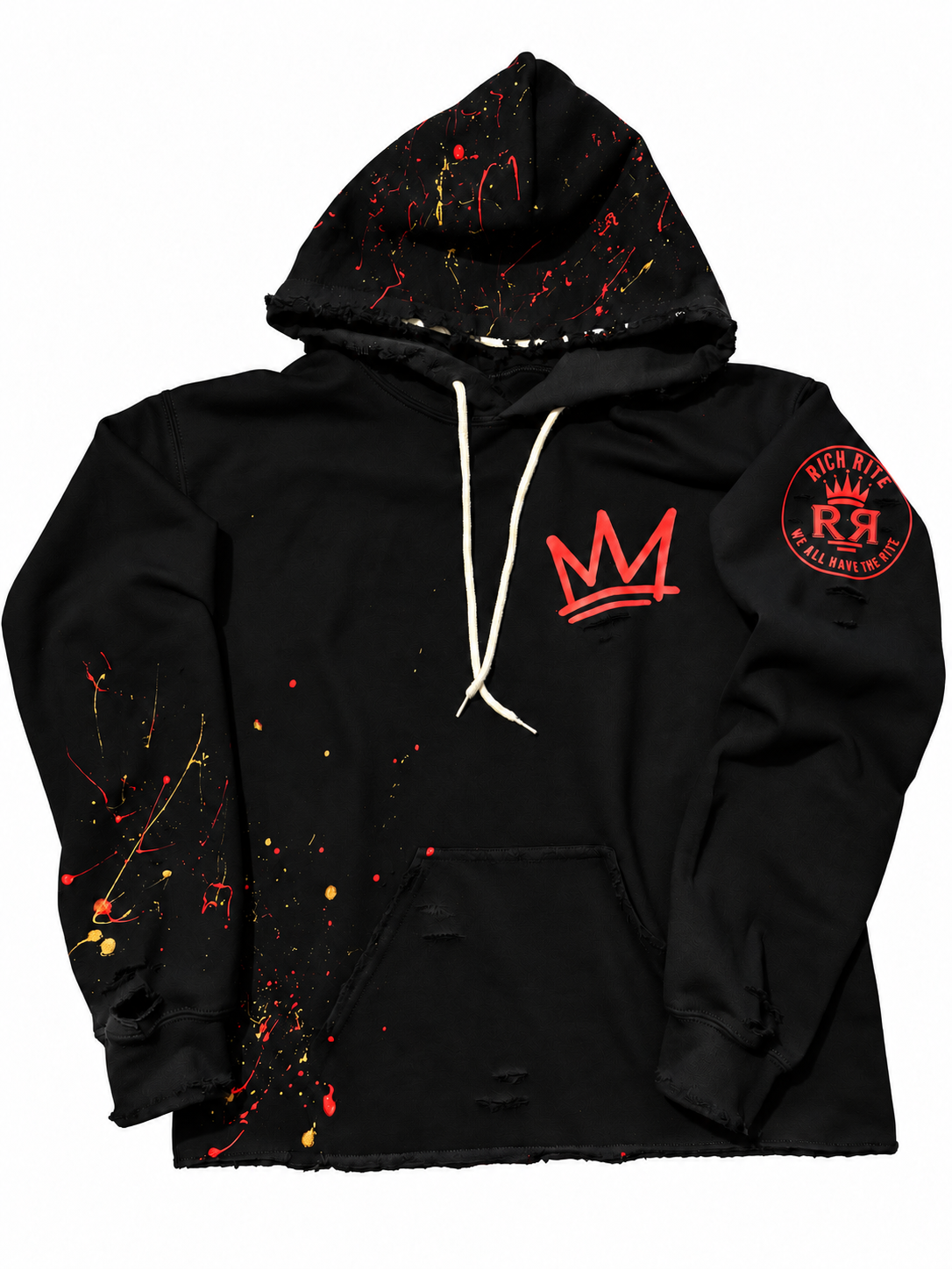 Rich Rite Distressed Paint-Splatter Front and Back Unisex Hoodie