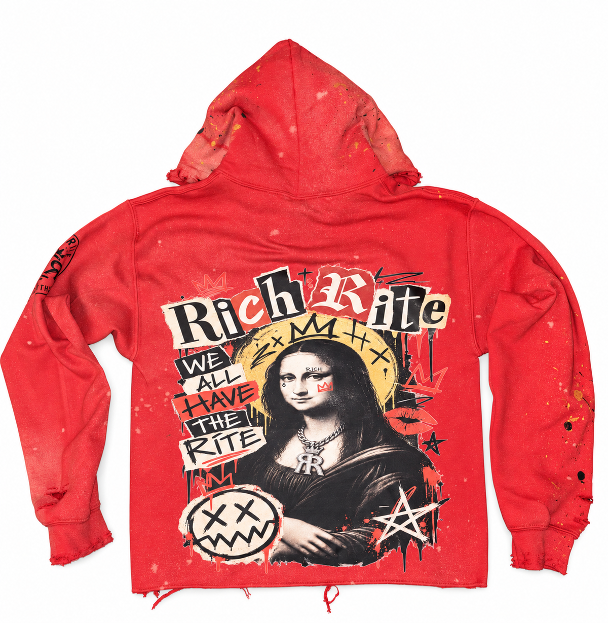 Rich Rite Distressed Paint-Splatter, bleached Front and Back Mona Lisa Unisex Hoodie