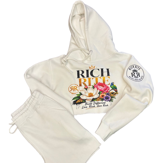 Rich Rite Flower Cropped Hoodie Short Set