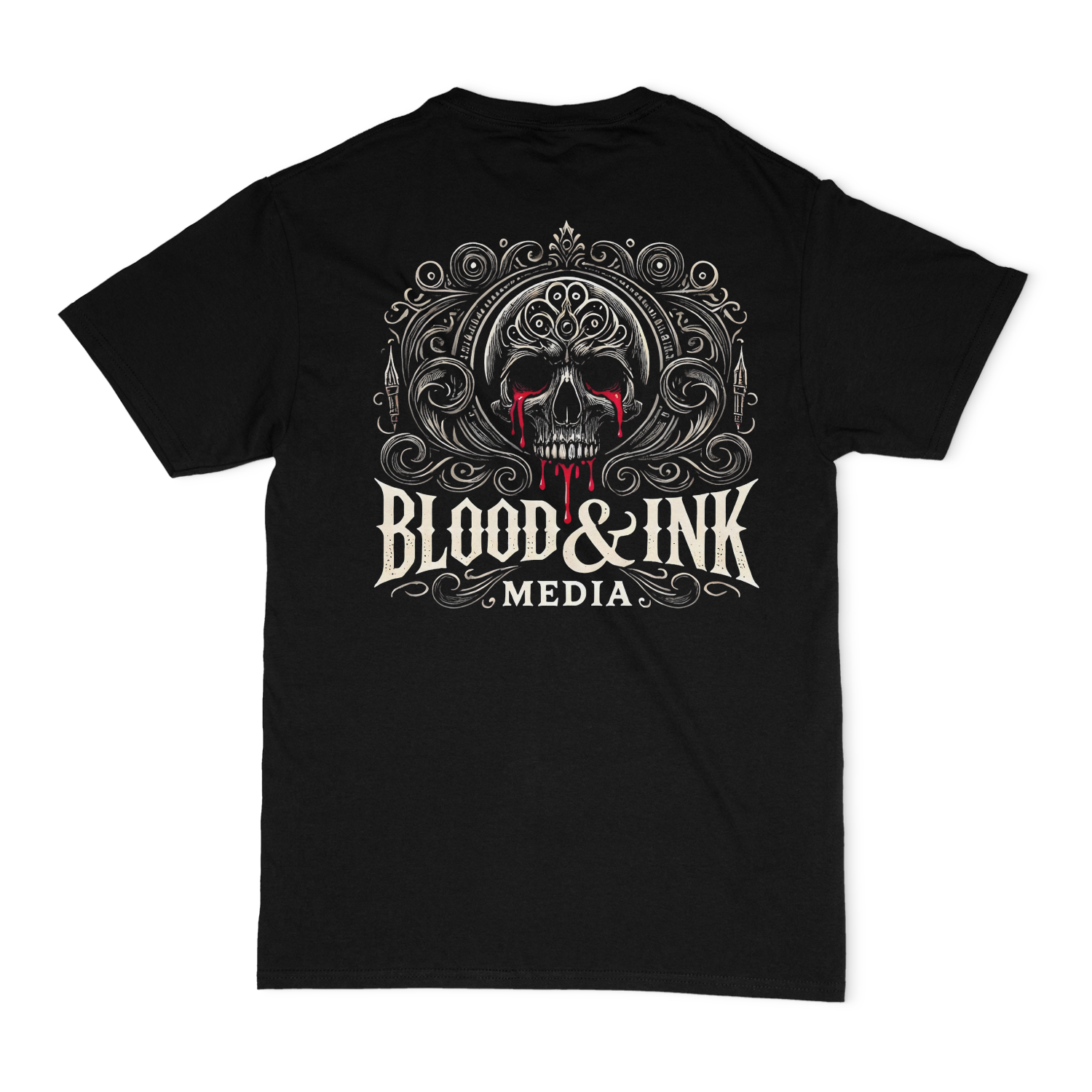 Blood and Ink Media Skull Front and Back Unisex T-Shirt