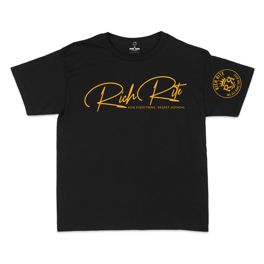 Rich Rite Risk Everything, Regret Nothing Kid's Unisex Tshirt