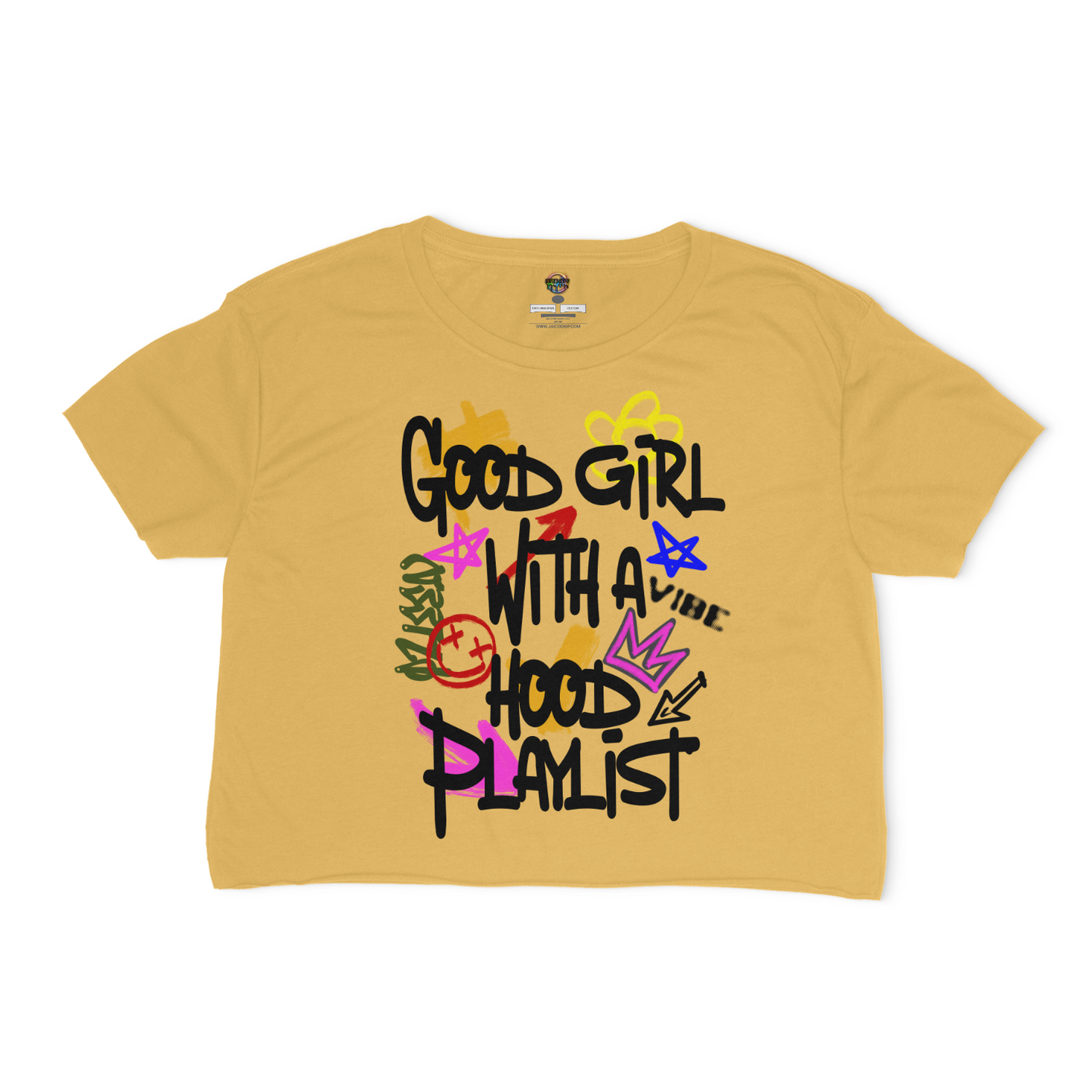 Good Girl With A Hood Playlist Relaxed Fit Cropped Graphic T-shirt