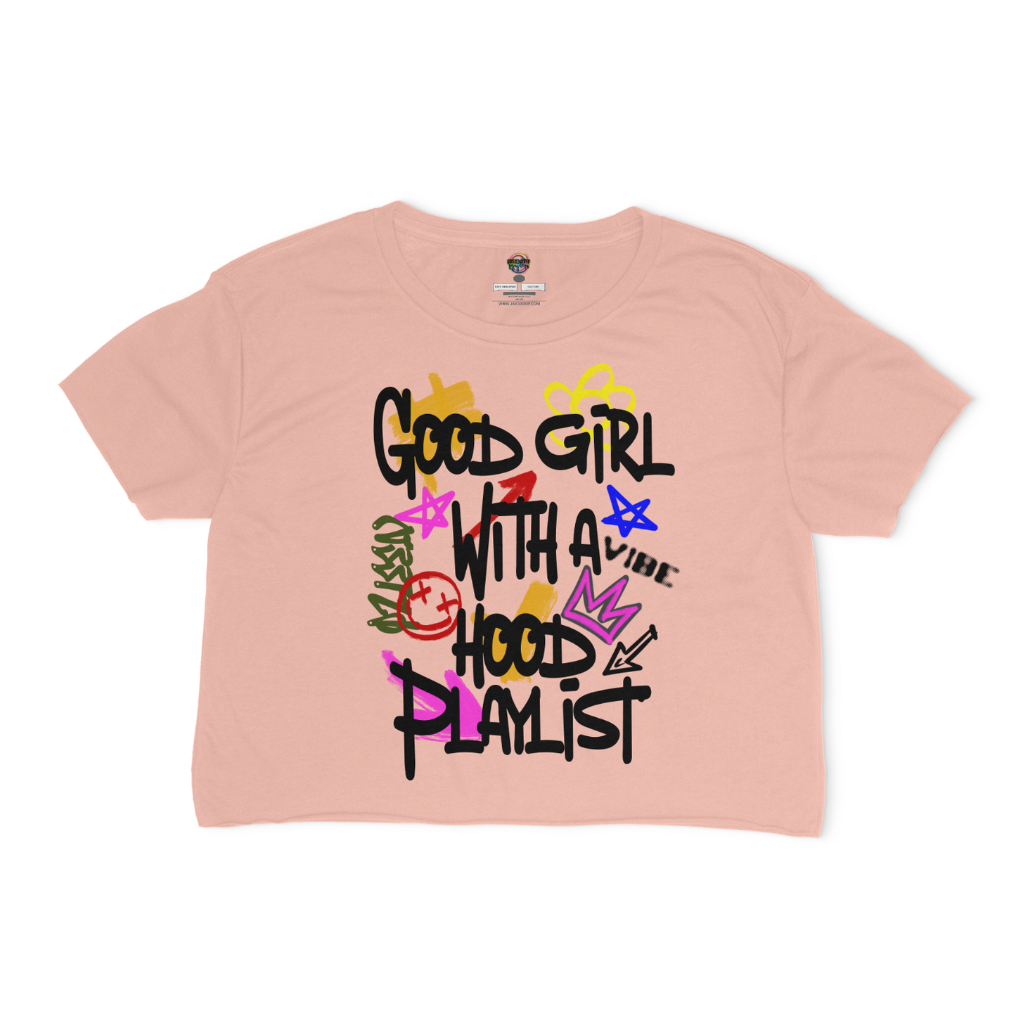 Good Girl With A Hood Playlist Relaxed Fit Cropped Graphic T-shirt