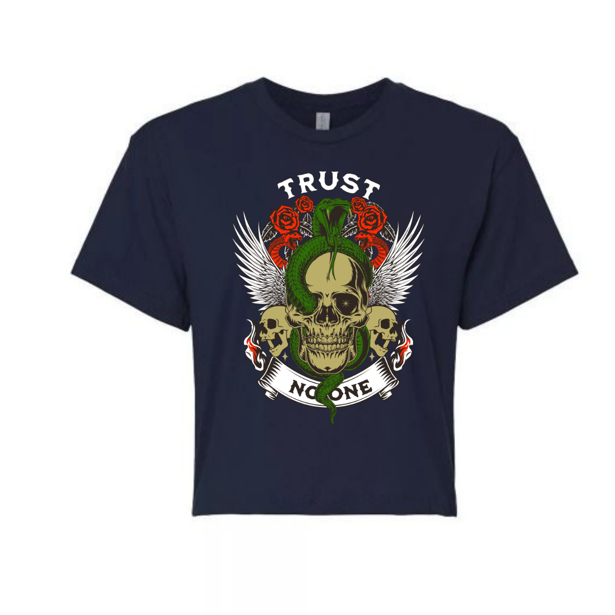 Trust No One Relaxed Fit Cropped Graphic T-shirt