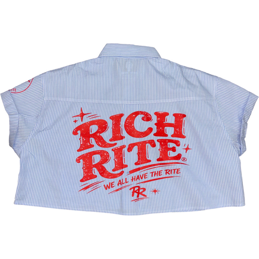 Rich Rite Striped Boxy Cropped Shirt.  ***PRE-ORDER. PLEASE ALLOW UP TO TWO WEEKS FOR DELIVERY FOR THIS ITEM***
