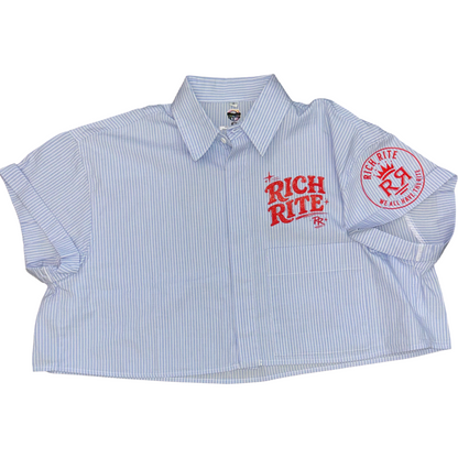 Rich Rite Striped Boxy Cropped Shirt.  ***PRE-ORDER. PLEASE ALLOW UP TO TWO WEEKS FOR DELIVERY FOR THIS ITEM***