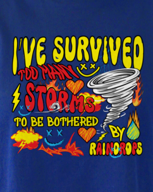 I've Survived Too Many Storms To Be Bothered By Raindrops Cropped Relaxed Fit Graphic T-Shirt
